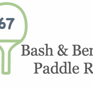 Icon of a ping pong paddle with a number on the head and the words Bash & Benefit Paddle Raise