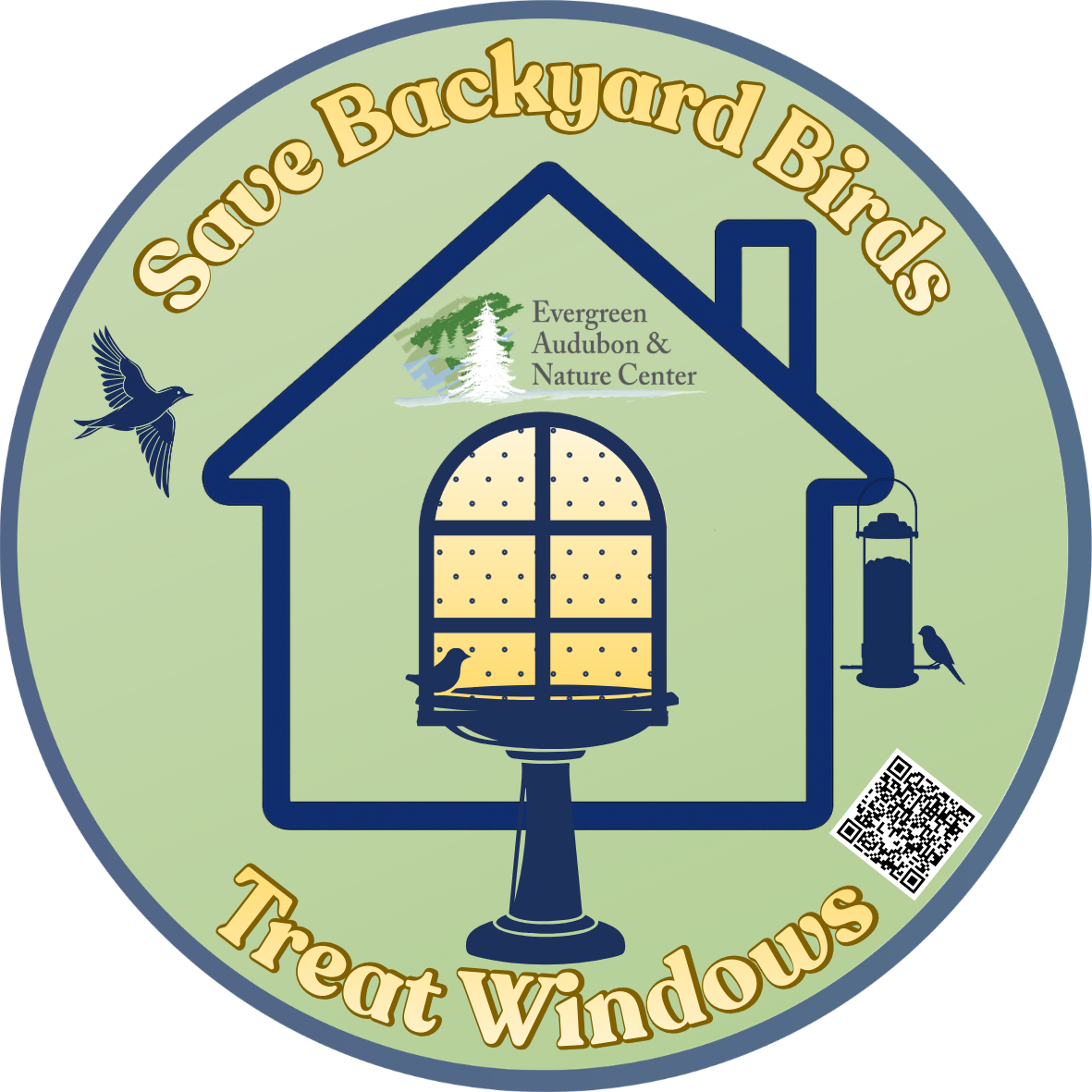 circular sticker-Save Backyard Birds, Treat Windows