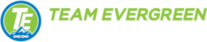 graphic of a blue mountain and the words team evergreen cycling